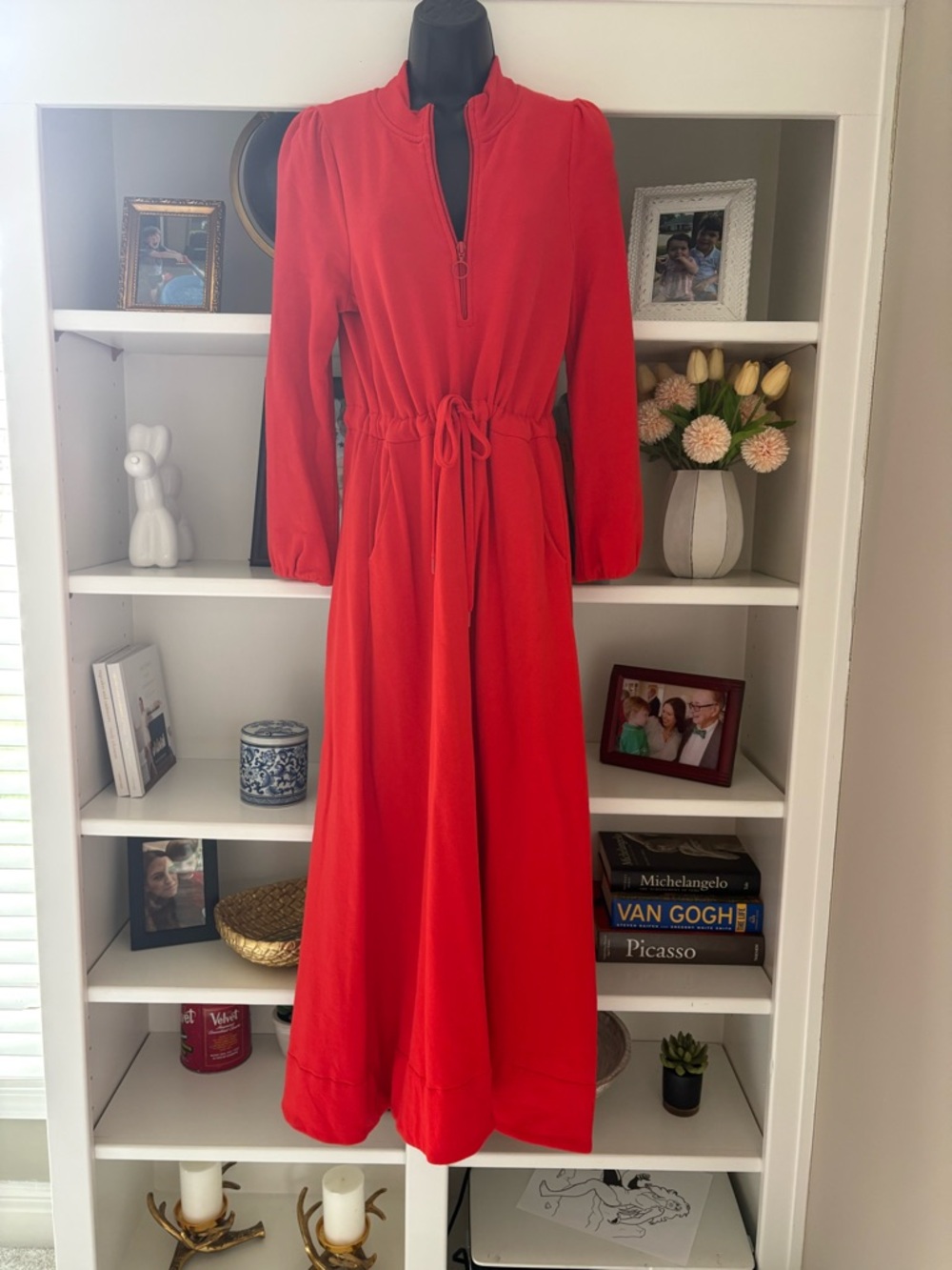 ME+EM Red Long Sleeve Drawstring Maxi Dress